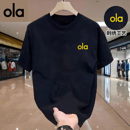OLA CENT官方奥特莱斯刺绣纯棉短袖T恤男女情侣装复古休闲上衣潮