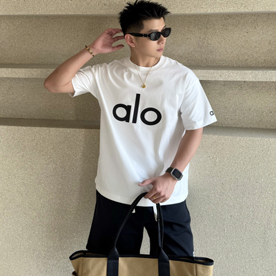 alo fite官方夏季纯棉跑步运动短袖T恤男女情侣装透气宽松百搭潮