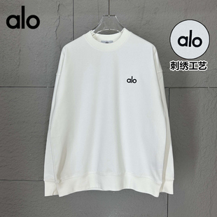 alo fite官方重磅春秋季薄绒2025年新款百搭刺绣圆领卫衣男女情侣