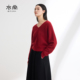 纯山羊绒田园风毛衫 衣尚 女装 套头衫 100%山羊绒 V领移针蝙蝠袖