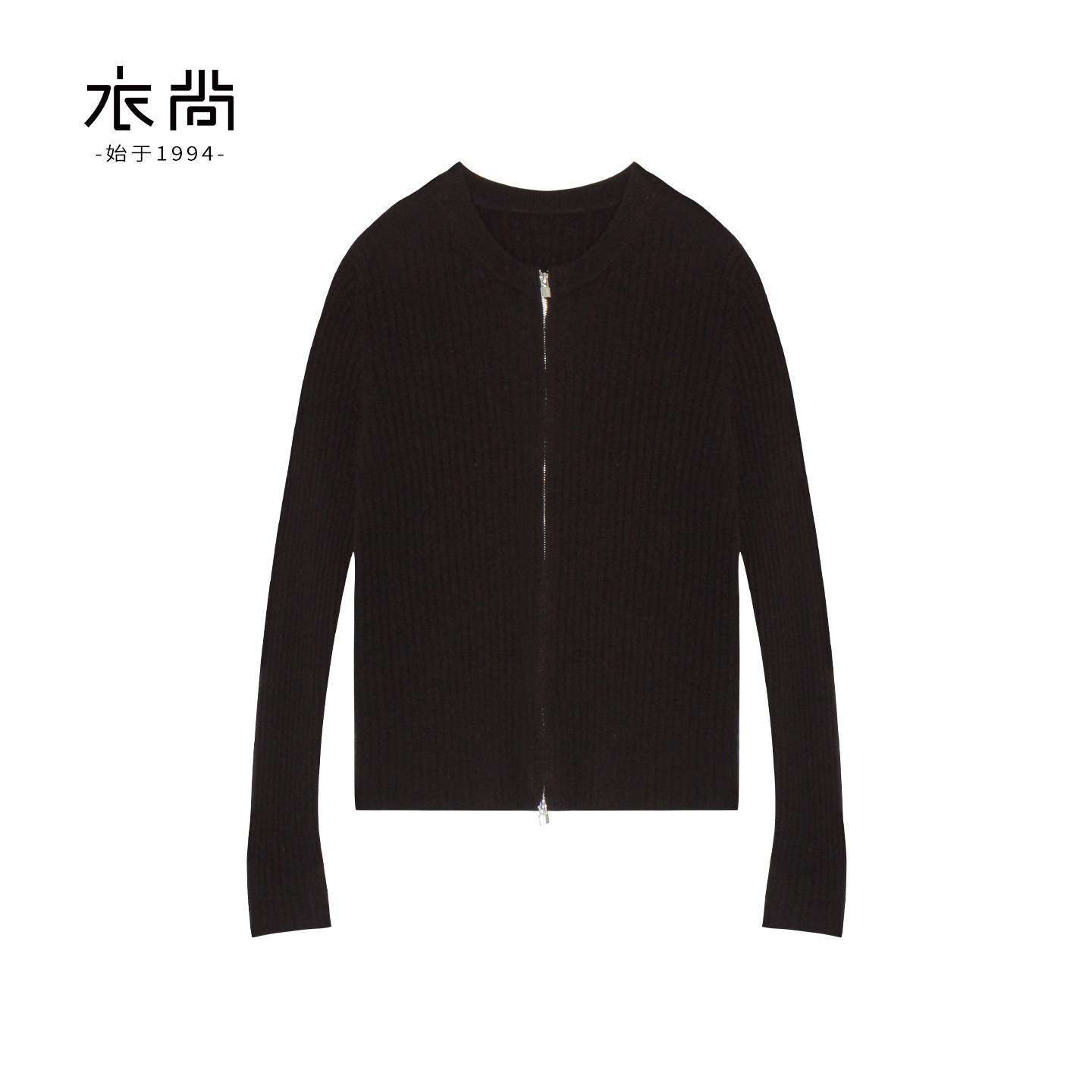 衣尚【100%山羊绒】抽条圆领开衫双拉链女装外套
