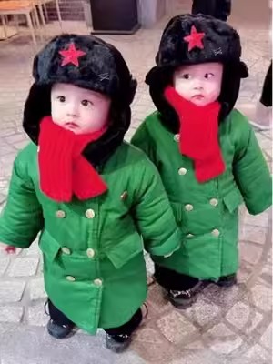 男女同款加绒加厚冬季军绿大衣