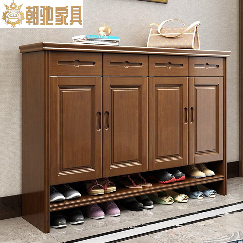 中式实木鞋柜客厅玄关门口对开2门3门4门厅柜进门户大容量储物 柜