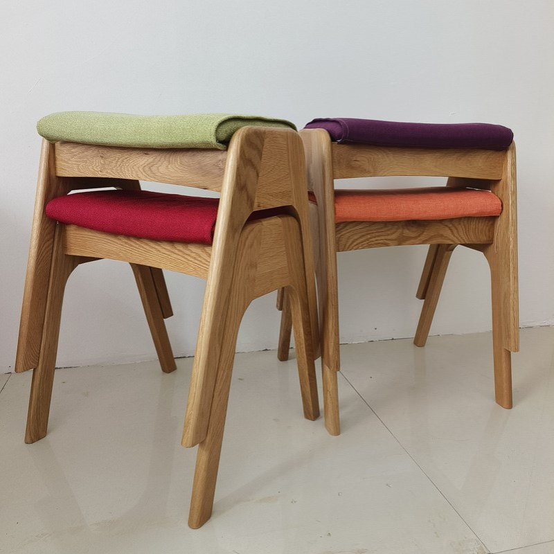 日式白橡木全实木梳妆凳软包餐椅凳家用轻奢换鞋凳简约马鞍小矮凳