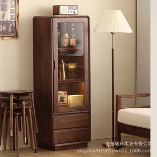 北美黑胡桃木实木边柜电视边柜立柜酒柜高低柜餐边柜全实木原木北
