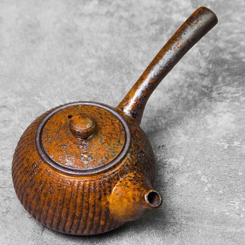 手工粗陶家用日式茶具复古陶瓷泡茶器G侧把壶柴烧功夫茶单壶茶壶