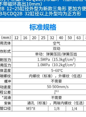 薄型气缸 气动元件CQ2B63-s60/63-75/63-100DZ/DZM 耐高温外牙
