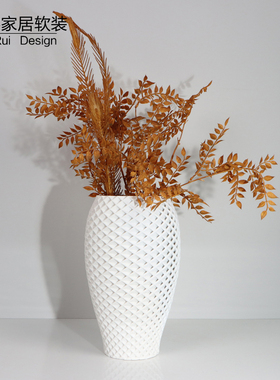现代简约3D打印立体镂空白色陶瓷D花瓶样板间客厅餐厅插花软装摆