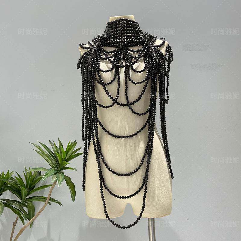 时尚雅妮重工宫廷复古手工珍珠婚纱礼服身体链配首饰手工编织披肩