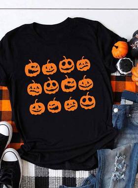 Sweet Cute Pumpkin Tshirt Woman Halloween Clothes Gift Tops