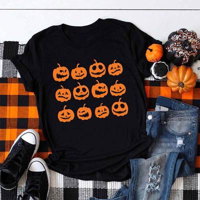 Sweet Cute Pumpkin Tshirt Woman Halloween Clothes Gift Tops