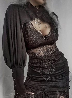 women clothesYL22336短款罩衫女 特色蕾丝包边设计感暗黑宫廷风