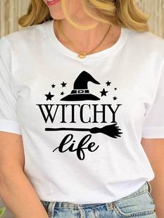 life shirts万圣节南瓜衫 women 橙色纯棉上衣 halloween Witch