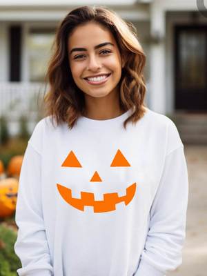Pumpkin Face Halloween Women Sweatshirt南瓜衫纯棉宽松卫衣女