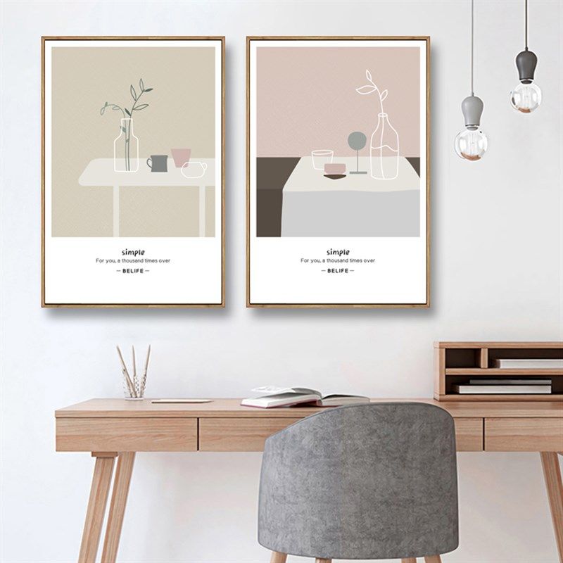 北欧小清新莫兰迪色客厅装饰画卧室床F头书房玄关壁画卡通创意挂,家居饰品,油画,淘宝优惠券,粉丝福利购,淘宝优惠卷