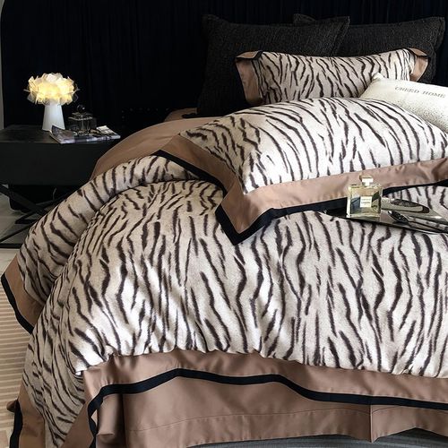 秋冬豹纹全棉100S天丝棉磨毛四件套 长K绒棉床单加厚被套床上用品