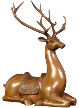 紫铜鹿摆件卧g鹿纯铜梅花鹿家居装饰客厅办公室摆设仿古铜器工艺