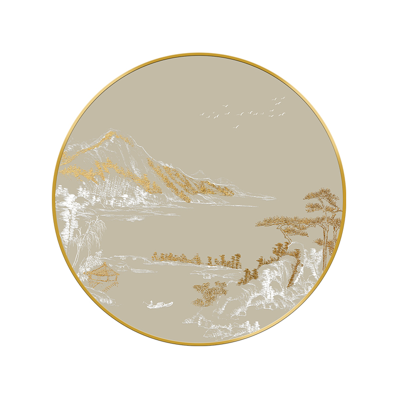 圆形装饰画定制沙发n背景墙客厅壁画大气现代抽像画手工贴金箔挂图片