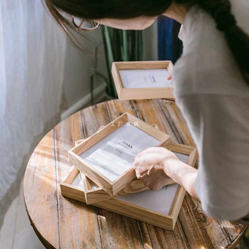 ?白蜡实木相框画框日式原木摆台桌面摆件照片墙北欧6寸8