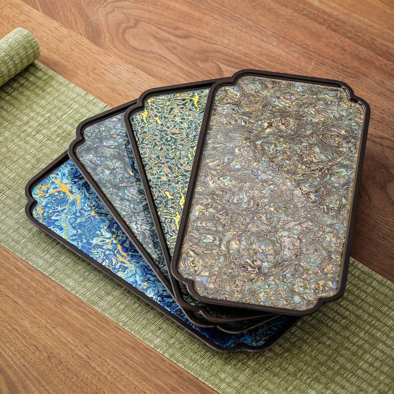 大漆螺钿茶盘电木整块长方形干泡盘中式复古茶托盘高档家用茶奉