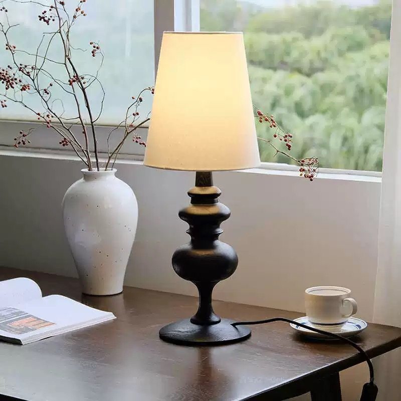 美式复古实木高级感台灯现代新中式设计师客厅书房卧室装饰床头灯