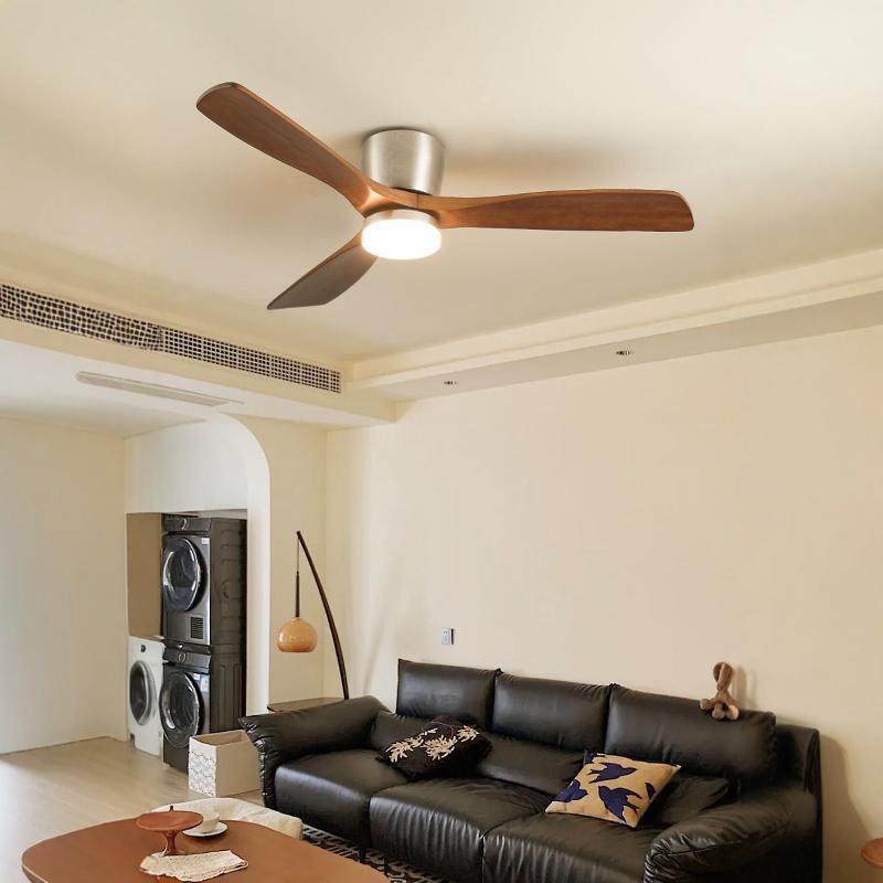 中古风扇灯复古实木叶卧室吸顶电扇灯家用低楼层餐厅吊扇灯一体灯