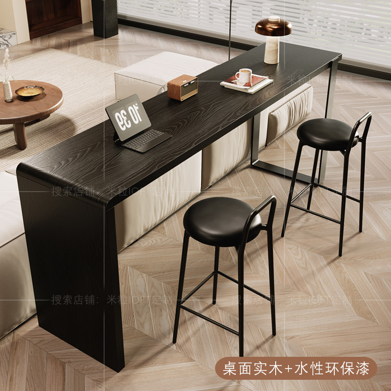 定制客厅沙发后吧台桌长条桌小户型靠墙隔断实木岛台餐吧咖啡跨境