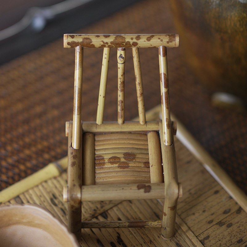 梅鹿竹茶道把玩配件摆件装饰品桌面文玩小椅子竹制工艺品小案几