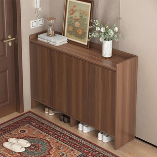 鞋柜家用门口入户实木收纳柜一体靠墙免安装门外走廊用大容量鞋架