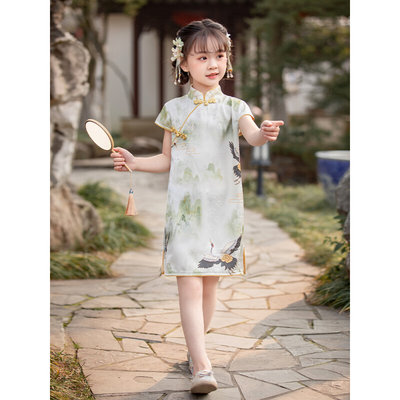 儿童装女童夏季旗袍中国风2023新款小女孩薄款夏款宝宝短袖连衣裙