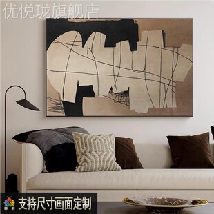 网红横横版幅侘寂无现框装饰画代简约餐J酒厅厅店客卧室玄风关墙