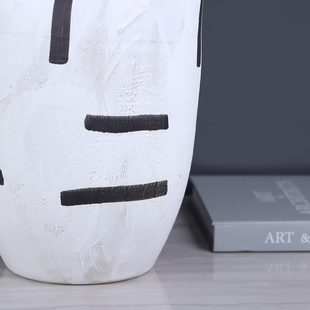 复古怀旧创意不规则黑白手绘陶z瓷花瓶摆件客厅干花器电视柜装 饰