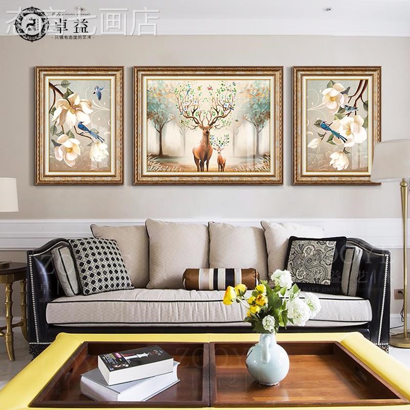 网红欧壁挂画厅装饰画沙u式发麋背景墙美现代简客约大气画式鹿