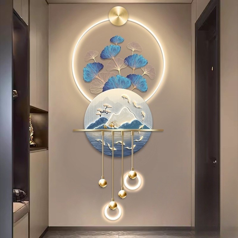 九鱼图玄a关装饰画立体LED壁灯电视背景墙壁挂画入户走廊挂画图片