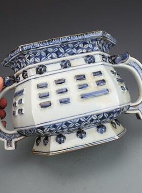 大明宣德青花八卦香炉古董古玩B瓷器收藏品老货老物件手工摆件