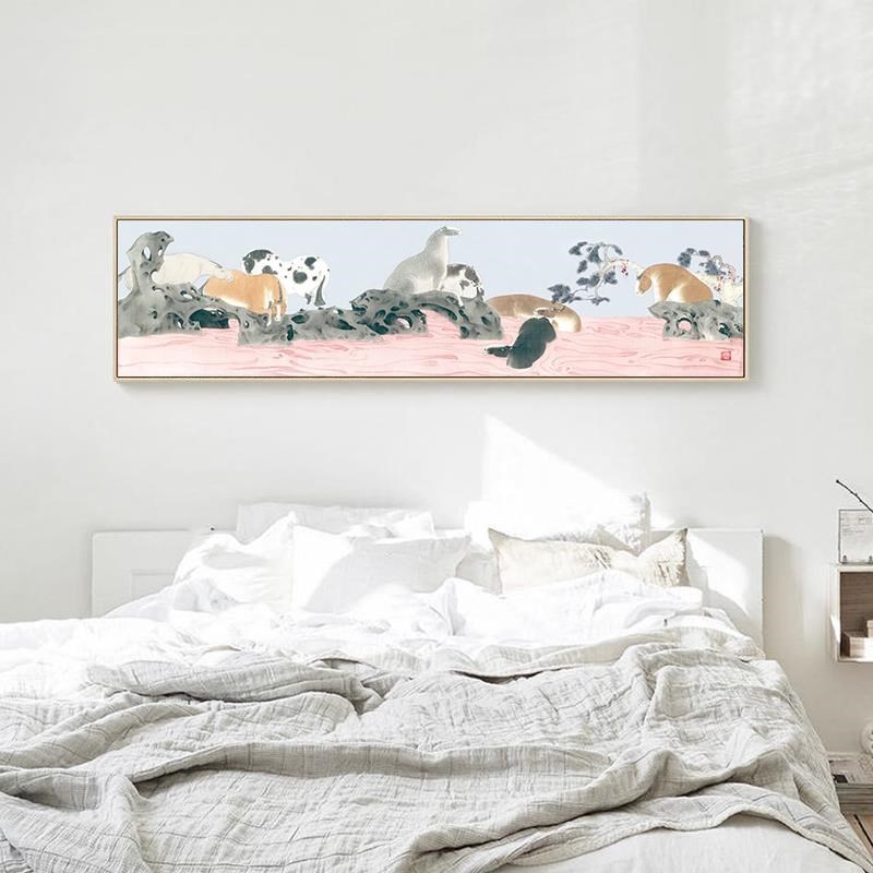 新中式八骏图客厅k挂画横幅马的儿童房卧室床头装饰画马到成功动图片