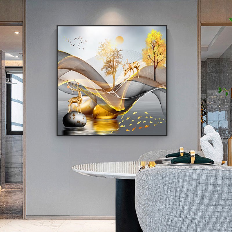 包安装轻奢客厅装饰画单幅现代简约餐厅挂画N方形玄关墙面壁画招图片