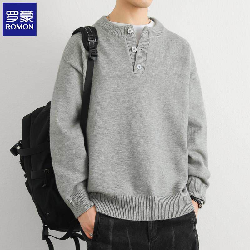 罗蒙毛衣男士秋冬季潮牌圆领加厚针织打底衫男休闲百搭慵懒风线衣