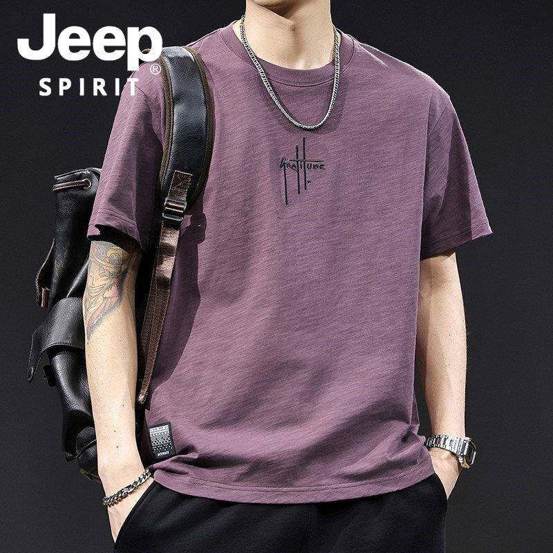 JEEP SPIRIT吉普竹节棉短袖t恤男士夏季薄款宽松休闲衣服潮流百搭