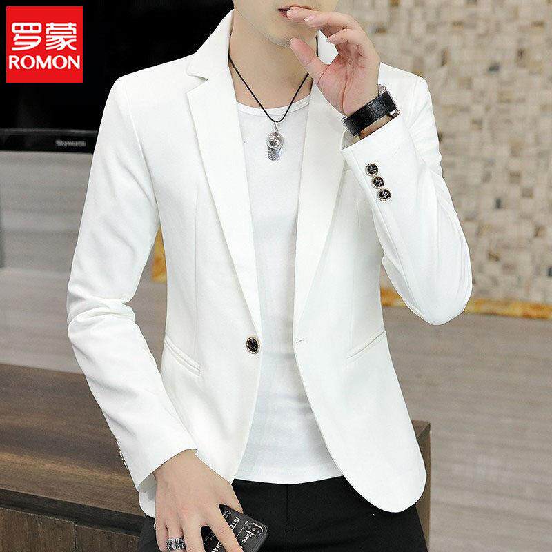 罗蒙小西服男春夏季韩版薄款修身痞帅商务西装白色休闲单西外套男