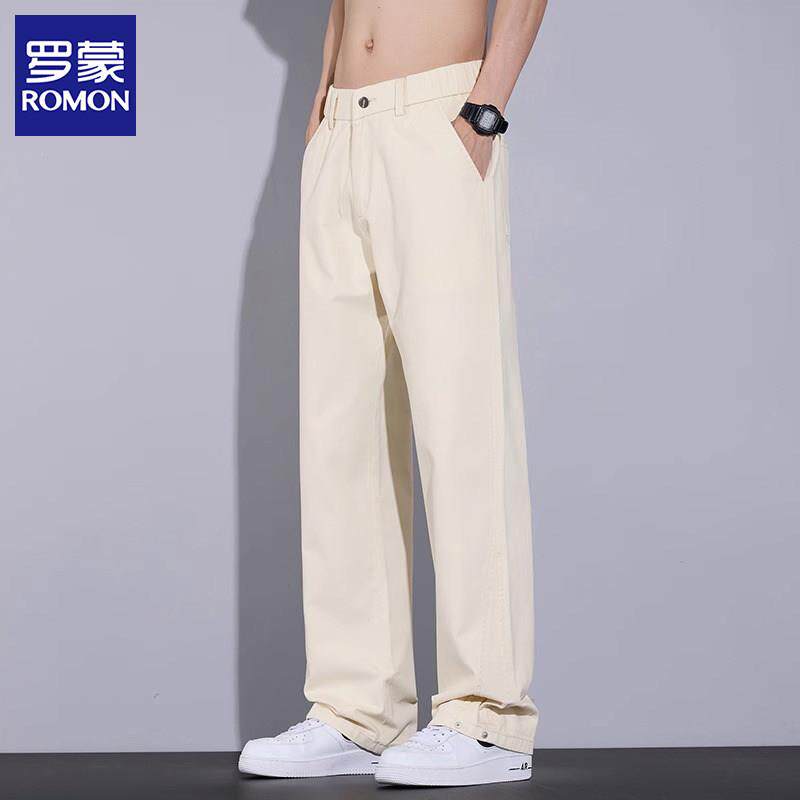 罗蒙纯棉休闲裤子男款2026夏季薄款潮牌宽松直筒百搭工装阔腿长裤