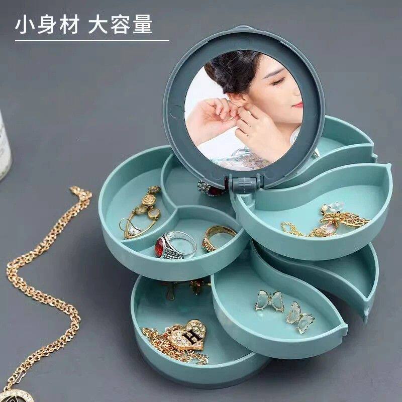 多层旋转首饰收纳耳钉手镯耳饰收纳发饰精致盒饰简约防尘展示架qy