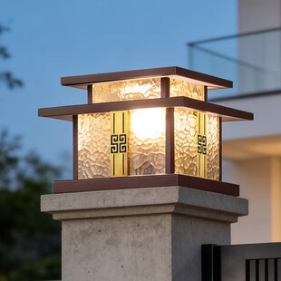 新款太阳能柱头灯新中式别墅庭院户外阳台护栏门垛灯防水接电两用