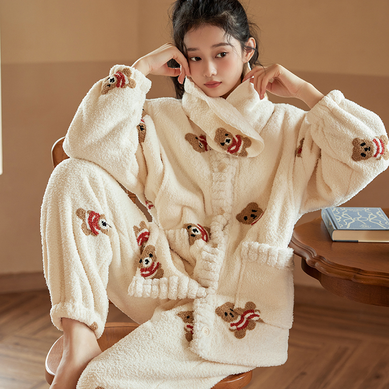 珈莹艾珊瑚绒月子服冬产后哺乳家居服产妇加绒加厚春秋孕妇睡衣