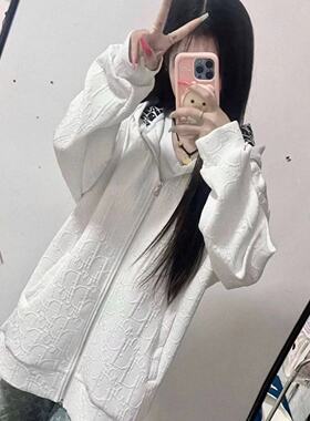 甜酷ins早秋外套加绒加厚连帽卫衣男女情侣拉链百搭休闲夹克上衣