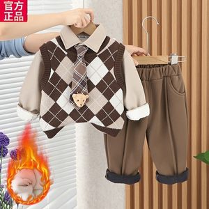 丹尼熊官网男童学院风套装洋气宝宝加绒加厚生日礼服婴儿童小孩