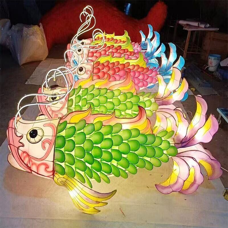 大型鱼形花灯中式古镇商业街吊顶鱼灯笼餐厅古风悬挂发光鱼灯美陈