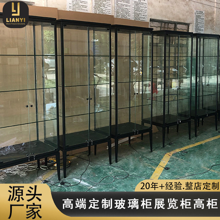 连亿精品玻璃展示柜定制四层金属玻璃展示柜手办柜红酒展示柜带灯