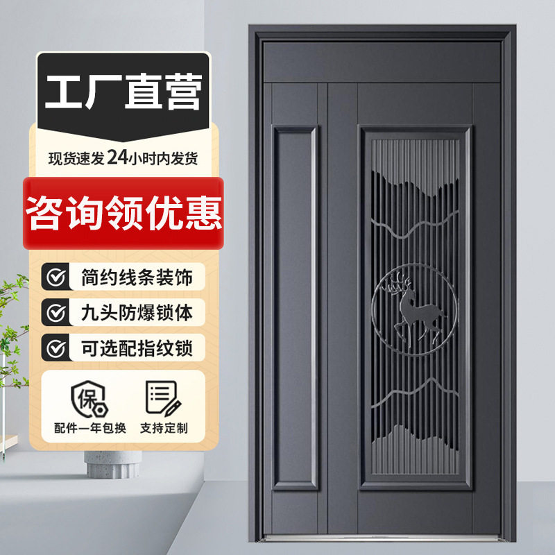 防爆别墅大门铸铝门双开子母门入户门甲级家用工程铜门轻奢防盗门