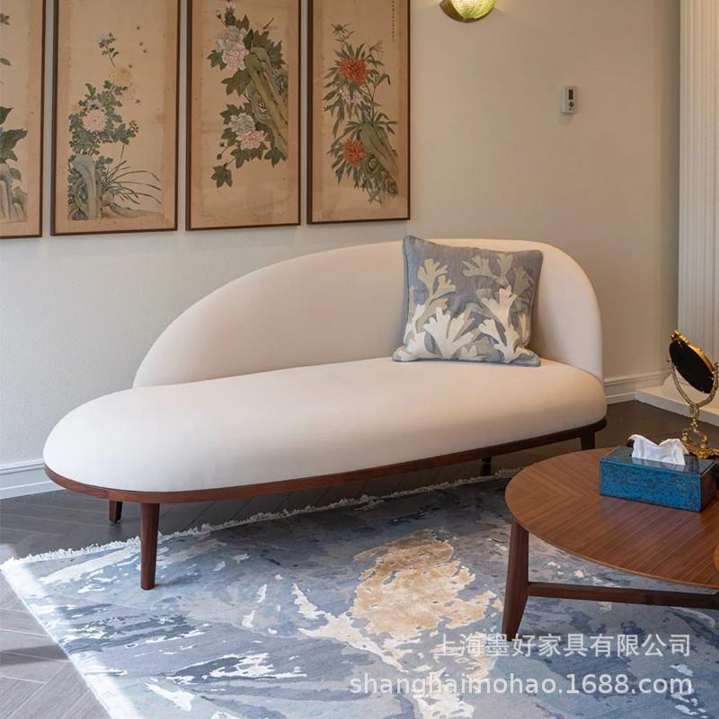 新中式贵妃现代家用躺椅客厅实木多人布艺沙发商务接待阳台沙发椅
